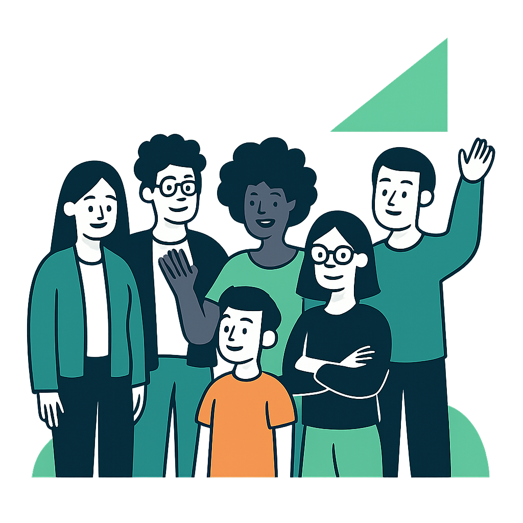 Diverse group of community members including young and adult members discussing financial planning and freedom journey