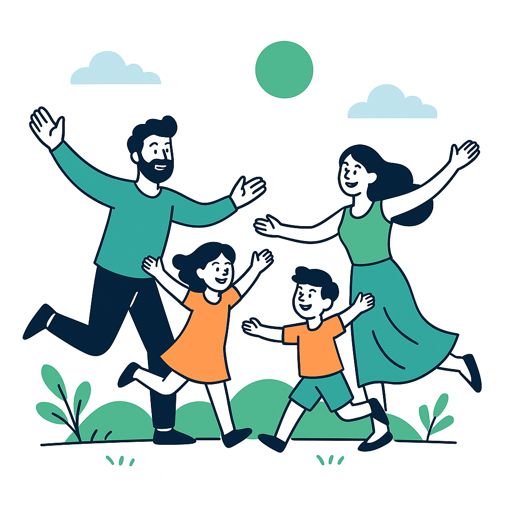 Happy family enjoying quality time together, representing the freedom that comes with financial independence